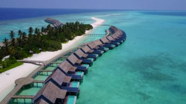 Mavi deniz ve parlak kumlu arka planda egzotik sahil manzarası