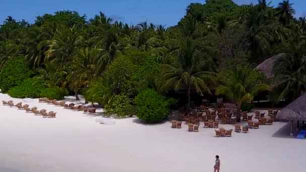 Drone panorama aereo della baia marina vacanza al mare blu con sfondo di sabbia bianca — Video Stock