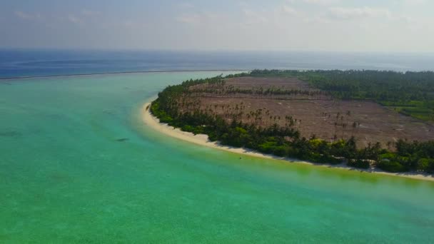Textura aérea drone de bela lagoa pausa na praia por mar transparente e fundo arenoso branco — Vídeo de Stock