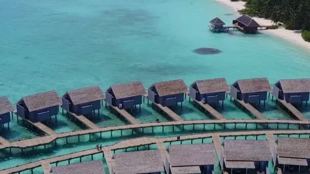 Drone paisaje de paraíso laguna playa fauna por azul verde agua con fondo de arena blanca — Vídeos de Stock