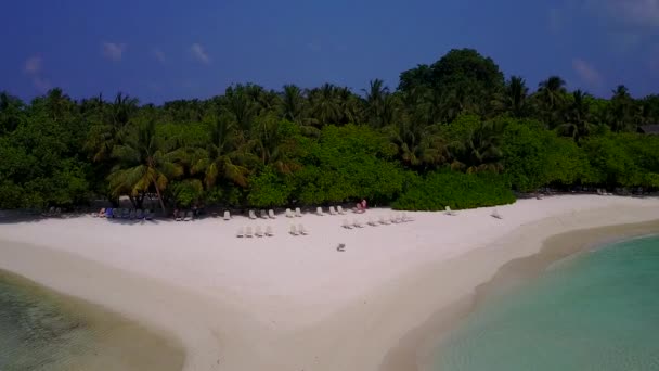 Panorama de drone de style de vie de plage de côte relaxant par lagon peu profond avec fond de sable blanc — Video
