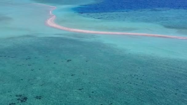 Luchtvaart drone reizen van mariene eiland strand wilde dieren door blauwe lagune en wit zand achtergrond — Stockvideo