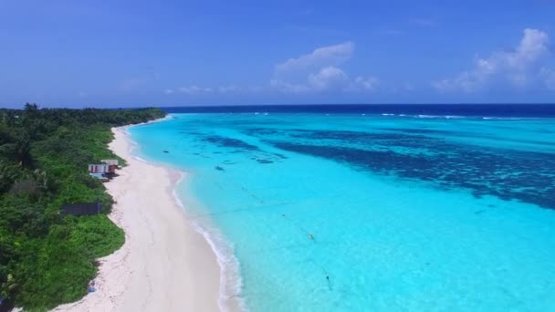 Вид на беспилотник текстура красивой лагуны пляжа дикой природы на мелководье океана и белый песок фон — стоковое видео