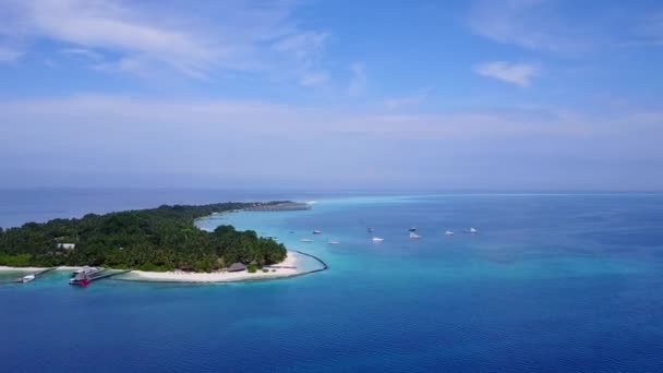 Aerial drone panorama of luxury coastline beach holiday by transparent ocean with white sand background — Stock Video