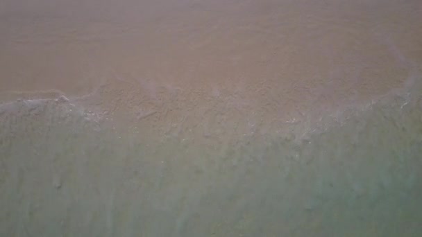 Turystyka drona relaksującej plaży morskiej dzikiej przyrody przez błękitną lagunę i białe, piaszczyste tło — Wideo stockowe