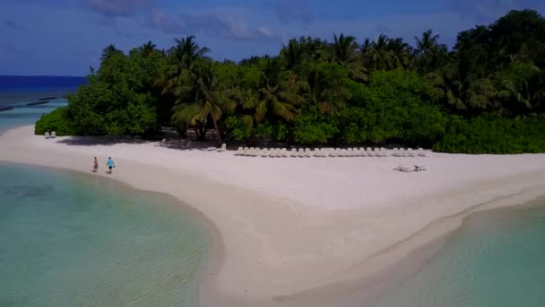 Drone elvont gyönyörű tengerparti nyaralás átlátszó tenger és világos homok háttér — Stock videók