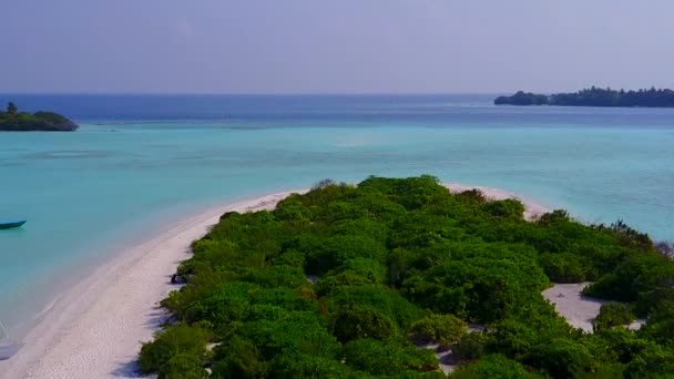 Aerial drone travel of marine bay beach holiday by transparent water with white sandy background — Stock Video