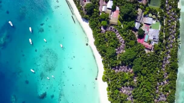 Lotnicza panorama drona tropikalny widok na morze plaża dzika przyroda przez turkusowy ocean z białym piaskiem tło — Wideo stockowe