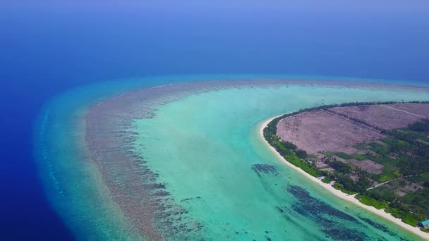 白い砂の背景を持つ透明な水で静かな海の景色のビーチの航海の空中ドローン旅行 — ストック動画