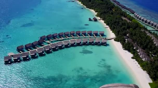 Légi jellege egzotikus turisztikai strand vadon élő állatok sekély víz fehér homok háttér — Stock videók