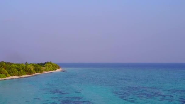 Luftaufnahme Landschaft von exotischen Insel Strand Tierwelt durch blau grüne Lagune mit weißem Sandhintergrund — Stockvideo