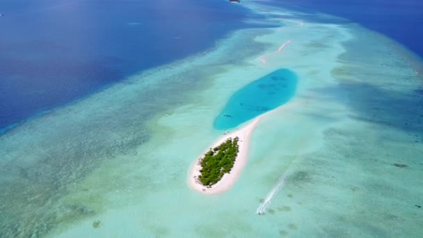 Luchtfoto natuur van prachtige lagune strand fauna door blauw water met wit zand achtergrond — Stockvideo