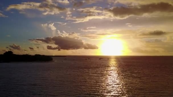 Drone aerial seascape of idyllic seashore beach trip by turquoise water with white sandy background — Stock Video