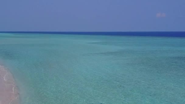 흰색 모래 배경이 있는 푸른 물에 의한 극락조 해 안의 공중 드론 항해 — 비디오