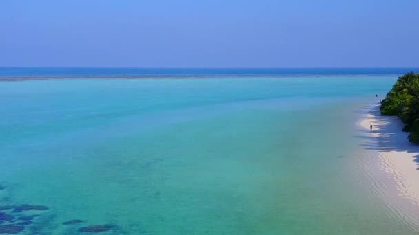 Aereo drone cielo di idilliaca vista mare vacanza al mare dal mare blu con sfondo sabbia pulita — Video Stock