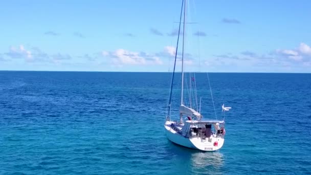 Aerial drone seascape of tropical shore beach lifestyle by transparent sea and white sandy background — Vídeo de Stock