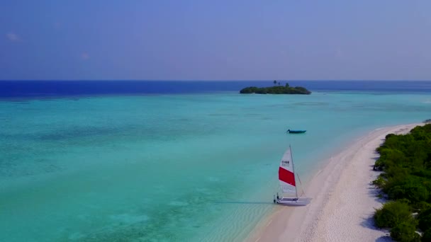 Aerial sky of relaxing shore beach trip by blue sea with white sandy background — Stock Video