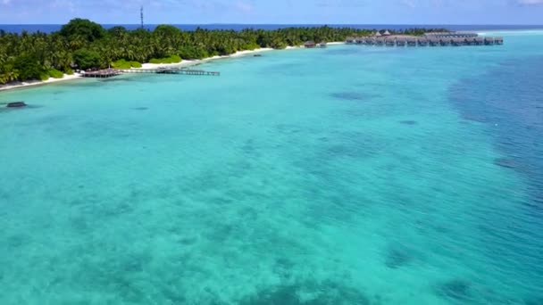 Drone scenery of marine shore beach holiday by clear water with clean sandy background — Stock Video