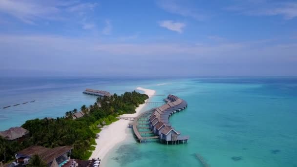 Aerial drone travel of beautiful lagoon beach adventure by shallow ocean and white sand background — Stock Video