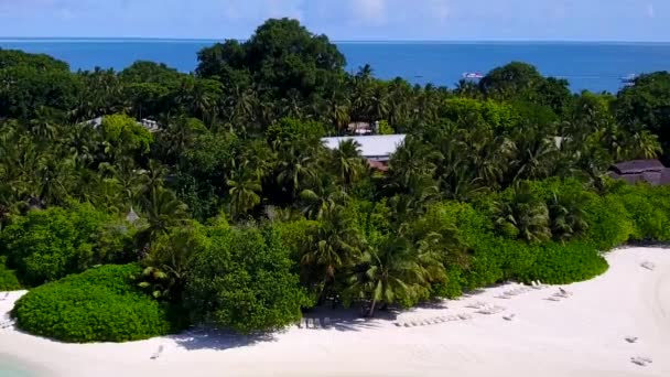 Aerial drone sky of marine lagoon beach journey by transparent sea and white sand background — Stock Video