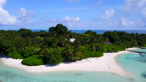 Flygdrönare landskap tropisk lagun strand livsstil av blått vatten och ljus sandig bakgrund — Stockvideo