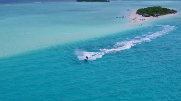 Aerial scenery of marine seashore beach time by blue ocean with white sandy background — Stock Video