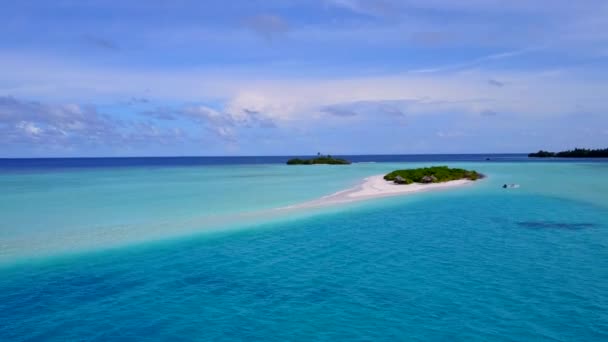 Drone vista cielo della spiaggia idilliaca riva tempo dal mare limpido e sfondo di sabbia bianca — Video Stock