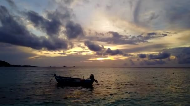 Беспилотник воздушное путешествие идеальный туристический пляж дикой природы голубой океан и яркий песчаный фон — стоковое видео