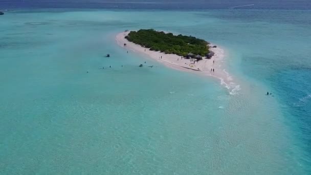 Aerial drone panorama of tropical coast beach lifestyle by turquoise lagoon with white sand background — Stock Video