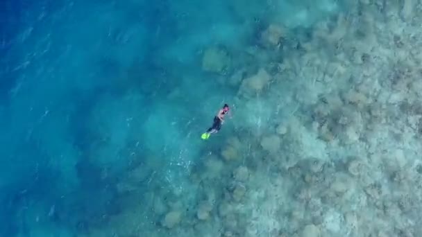 Viagem aérea de praia costa idílica quebrar por lagoa transparente com fundo de areia brilhante — Vídeo de Stock