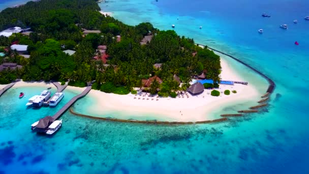 Panorama aérien de drones de détente île plage style de vie par mer bleue avec fond sablonneux blanc — Video