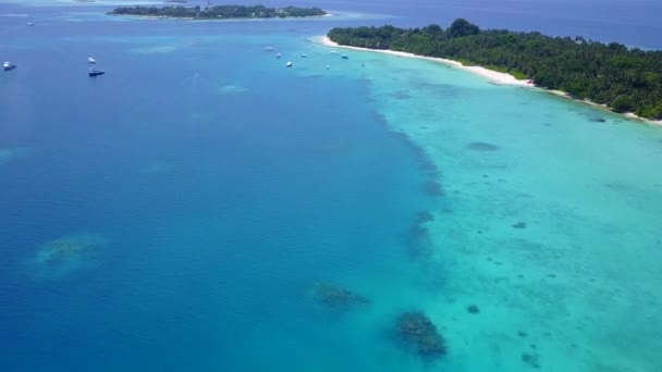 Drone textura aérea de la isla relajante aventura de playa por el océano poco profundo y fondo de arena blanca — Vídeo de stock