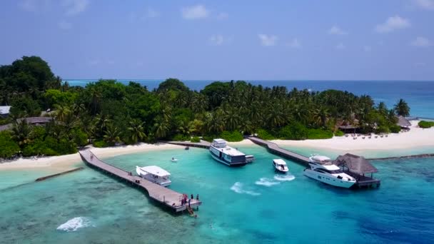 Aerial drone abstract of tranquil coastline beach journey by blue green lagoon and white sandy background — Stock Video