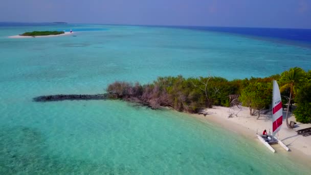 Letecké drone scenérie relaxační laguny pláž volně žijících živočichů transparentním oceánem a bílým písečným pozadím — Stock video