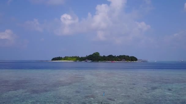 Aerial drone seascape of exotic shore beach holiday by blue lagoon and white sand background — Stock Video