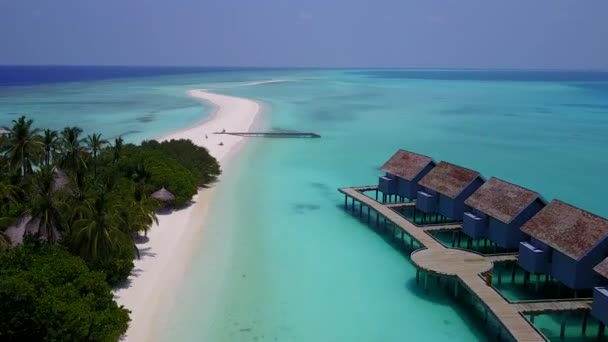 Cielo drone aereo di bella spiaggia riva fauna selvatica da laguna blu e sfondo di sabbia bianca — Video Stock