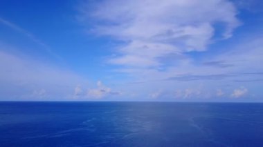 Mavi okyanus ve beyaz kumlu arka planda sakin deniz kıyısı yaban hayatının insansız hava yolculuğu