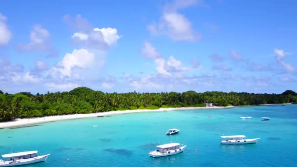 Pemandangan udara perjalanan wisata santai Pantai liar dengan laut dangkal dan latar belakang berpasir putih — Stok Video