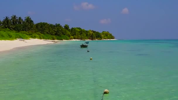 Sığ deniz ve beyaz kum arka planındaki tropik ada plaj tatilinin insansız hava aracı manzarası — Stok video