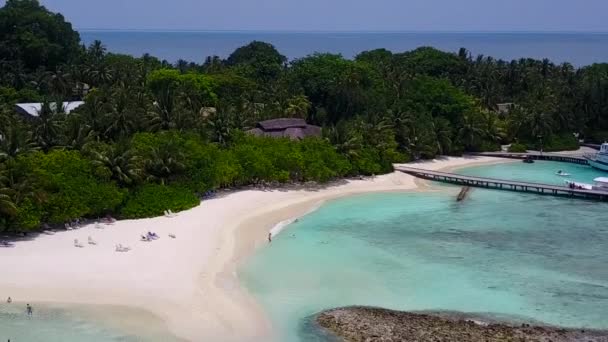 Aerial scenery of tranquil island beach trip by blue ocean with white sand background — Stock Video