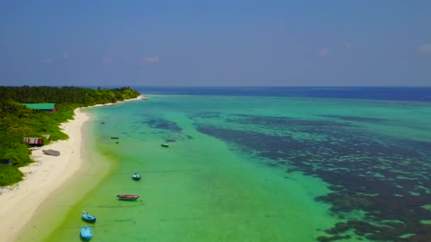 Αεροφωτογραφία φύση της όμορφης τουριστικής εκδρομής στην παραλία από μπλε θάλασσα με φόντο λευκή άμμο — Αρχείο Βίντεο