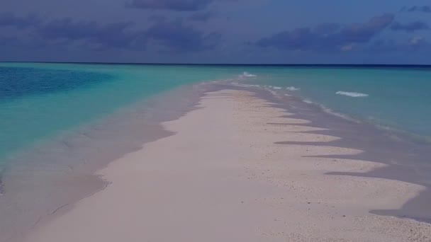 Aerial view scenery of tropical island beach holiday by blue lagoon and white sand background — Stock Video