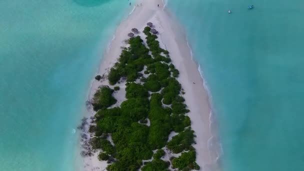 Aerial drone sky of marine bay beach break by blue green lagoon and white sand background — Stock Video