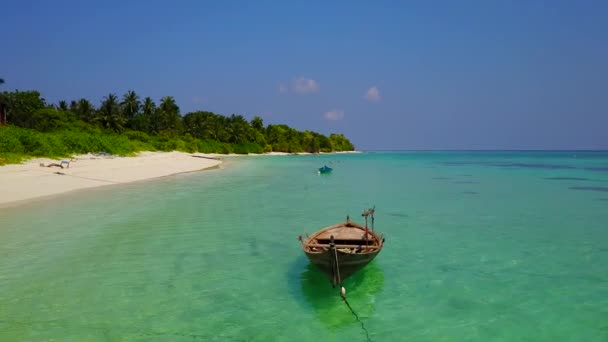 白い砂の背景を持つ透明な海による熱帯湾のビーチアドベンチャーの空中ドローンパノラマ — ストック動画