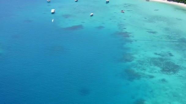 Langit drone udara dari pulau surga liburan pantai oleh laut hijau biru dan latar belakang pasir putih — Stok Video