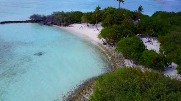 Drone turismo vista de costa marina vacaciones de playa por mar azul y fondo de arena limpia — Vídeo de stock