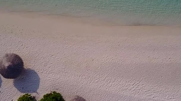 Panorama aereo drone di idilliaco viaggio spiaggia baia dal mare blu con sfondo di sabbia bianca — Video Stock