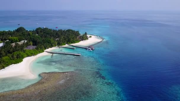 Drone view textura de la relajante costa de la vida silvestre por el océano azul con fondo de arena blanca — Vídeos de Stock