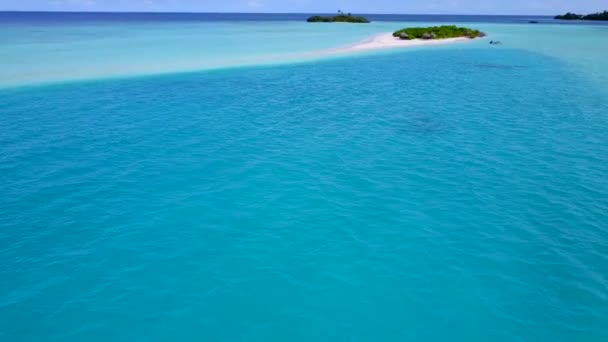 Aerial drone travel of marine coast beach journey by transparent sea and bright sand background — Stock Video