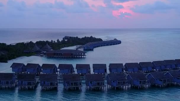 Panorama aérien de drone de la faune marine de plage de côte par l'océan bleu aqua avec le fond sablonneux blanc — Video